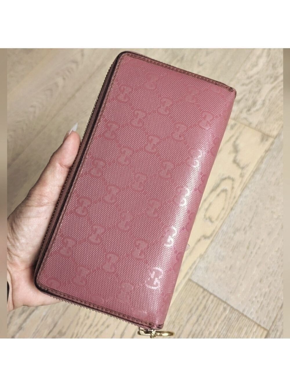 Gucci Pink Guccissima Leather GG lcon Zip Around Wallet - Picture 10 of 13
